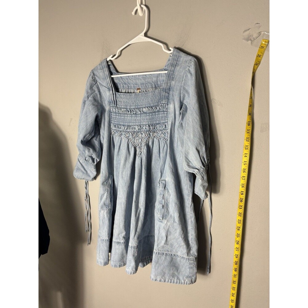 Free People Sonora Denim Cotton Mini Dress in Light Blue  XS - Picture 2 of 15